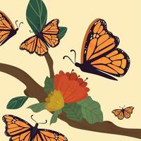 monarch butterflies with flowers vector