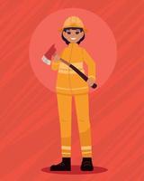 woman firefighter with ax vector