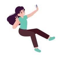 mujer tomando selfie vector