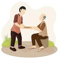 Man Giving Donation to The Old Man vector