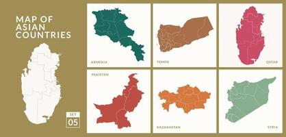 mapas de países asiáticos, armenia, yemen, qatar, pakistán y kazajstán, siria, ilustración vectorial. vector
