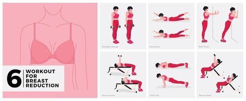 Ejercicios de entrenamiento para la reducción de senos. mujeres haciendo ejercicios de fitness y yoga. vector