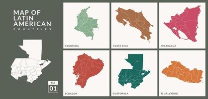 mapas de países latinoamericanos guatemala, argentina, paraguay, chile, ecuador, ilustración vectorial. vector