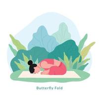 Butterfly Fold Yoga pose. Young woman practicing yoga exercise. vector