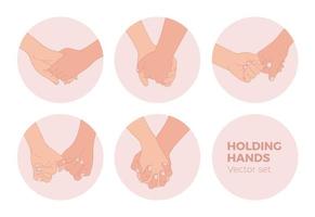 set of Holding hands of lovers or friends. interlocking of hands between pairs or couples. vector