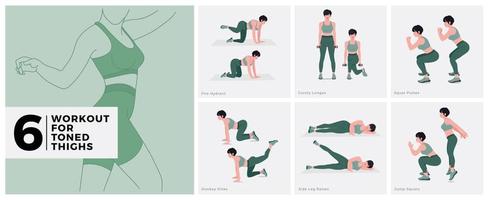 Ejercicios de entrenamiento para muslos tonificados. mujeres haciendo ejercicios de fitness y yoga. vector