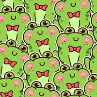 Cute green frog. Kawaii seamless pattern. vector