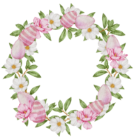 Easter wreath watercolor with Eggs and flower png