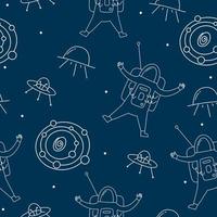 Seamless pattern with astronaut, spaceship. Vector illustration