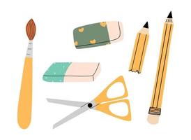 un conjunto de herramientas de oficina para la escuela, la oficina. ilustración vectorial en estilo de dibujo a mano. vector