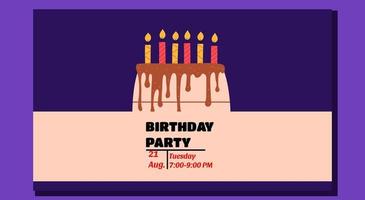 Banner design birthday invitation with cake. Vector illustration in flat style