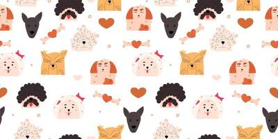 Dog emotion portrait seamless  pattern. Cute dog characters. Vector illustration in a flat style.