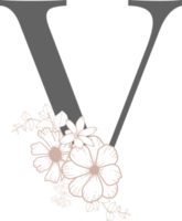 alfabeto com arte de linha de flores png