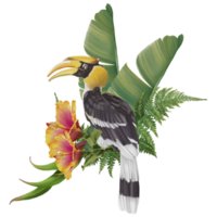 Tropical composition with bird watercolor hand paint png