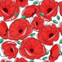 Red Poppy seamless pattern vector repeating texture. Red poppies flowers on white background,hand drawing.Design for textile,fabric,paper, wallpapers, prints and web design.