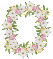 Easter wreath watercolor with Eggs and flower png