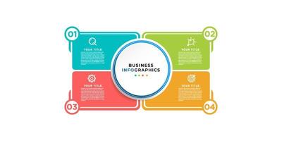 infografía empresarial moderna con vector de plantilla de diseño de título con iconos y 4 opciones o pasos. se puede utilizar para diagramas de proceso, presentaciones, diseño de flujo de trabajo, banner, diagrama de flujo, gráfico de información. eps10