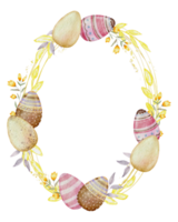 Osterkranz Aquarell mit Eiern und Blumen png