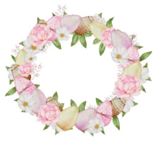 Easter wreath watercolor with Eggs and flower png