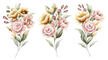 Watercolor floral bouquet of pink and yellow flowers