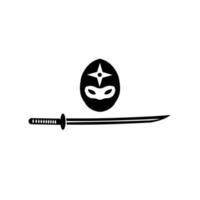 Illustration vector graphic of logo template head ninja with Katana sword perfect for design element, Japan and other