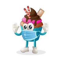 Cute cupcake mascot wearing medical mask, protect from covid-19 vector