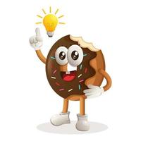 Cute donut mascot got an idea, bulb idea, inspiration vector