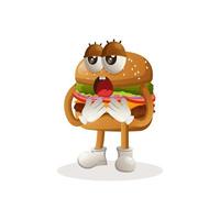 lindo diseño de mascota de hamburguesa con expresión aburrida vector