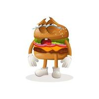 lindo diseño de mascota de hamburguesa llorando vector