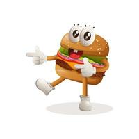 lindo diseño de mascota de hamburguesa juguetón con mano puntiaguda vector