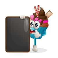 Cute cupcake mascot holding menu black Board, menu board, sign board vector