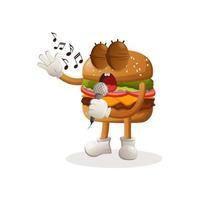 lindo diseño de mascota de hamburguesa cantando, canta una canción vector