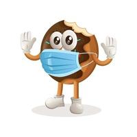 Cute donut mascot wearing medical mask, protect from covid-19