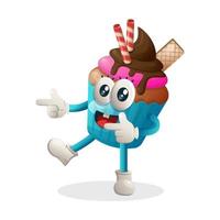 Cute cupcake mascot playful with pointed hand vector