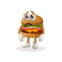 lindo diseño de mascota de hamburguesa con expresión triste vector