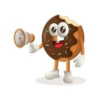 Cute donut mascot holding megaphone vector