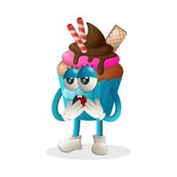 Cute cupcake mascot with bored expression vector