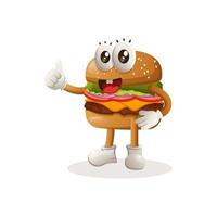 diseño lindo de la mascota de la hamburguesa pulgares arriba vector