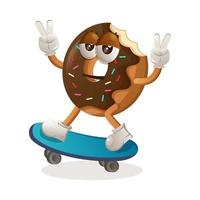 Cute donut mascot playing skateboard, skateboarding vector