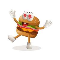 lindo diseño de mascota de hamburguesa juguetón y feliz vector