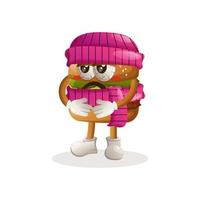 Cute burger mascot design unwell, sick, fever, wearing a scarf vector