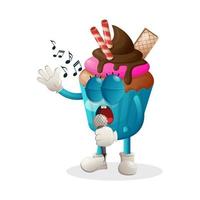 Cute cupcake mascot singing, sing a song vector