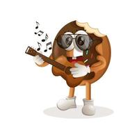 Cute donut mascot playing guitar vector