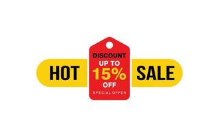 15 Percent discount offer, clearance, promotion banner layout with sticker badge. vector