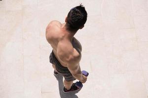 man doing morning exercises photo