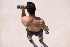 man doing morning exercises photo