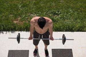 man doing morning exercises photo