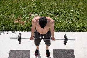 man doing morning exercises photo