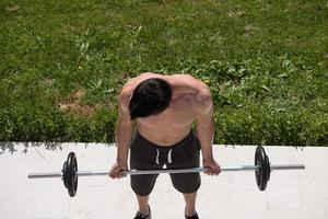 man doing morning exercises photo