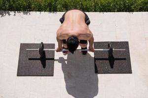 man doing morning exercises photo